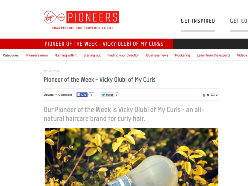 Virgin Media Pioneer of the week victoria olubi